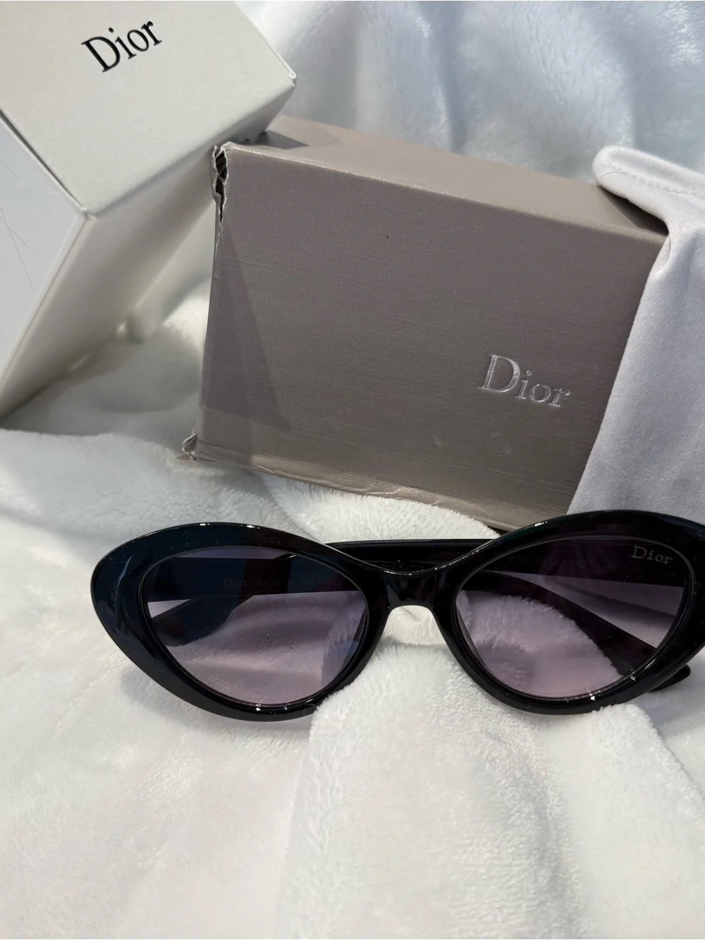Dior Black Cat-Eye Sunglasses with Gold 'DIOR' Side Logos
